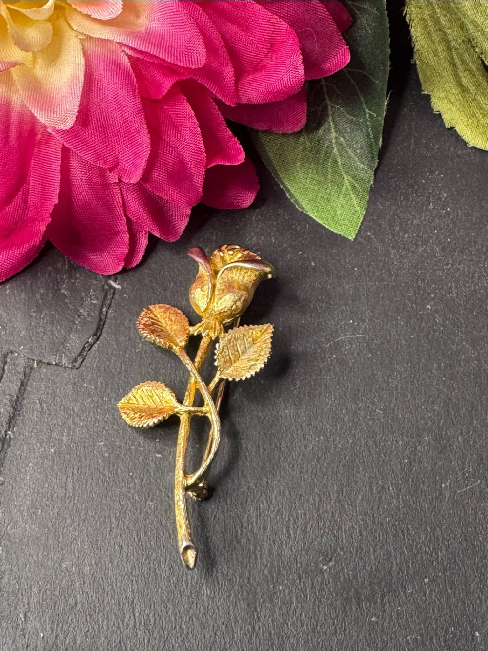 Vintage Gold Rose Stem Brooch - Elegant Women’s Jewelry